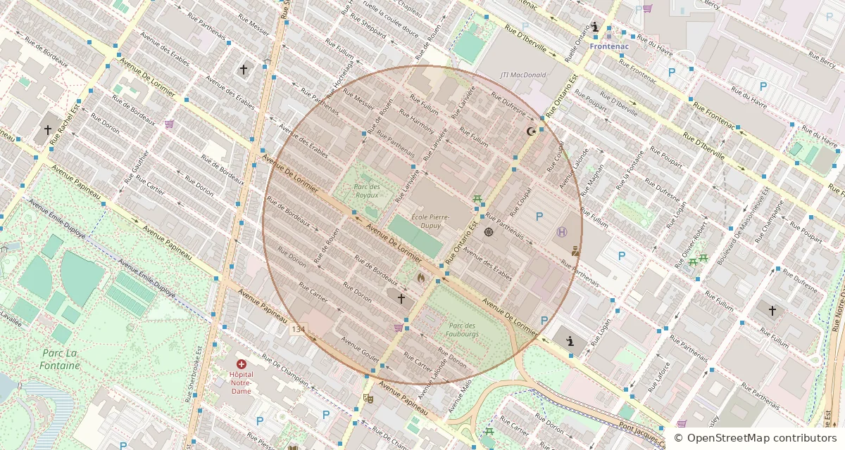 Map of the approximate area around Aïolos in Ville-Marie · Montréal.