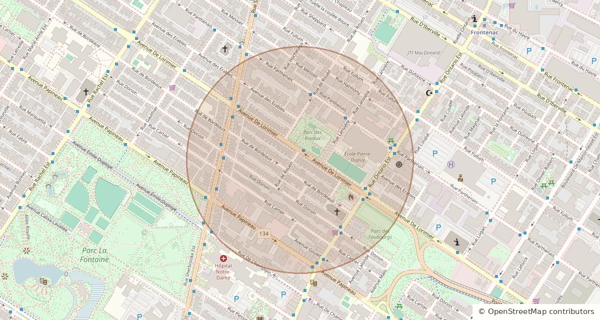 Map of the approximate area around Château Dorion in Ville-Marie · Montréal.