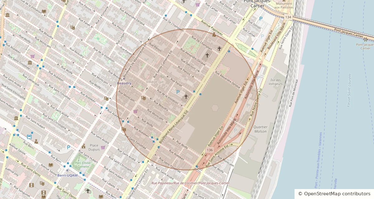 Map of the approximate area around Santorini in Ville-Marie · Montréal.